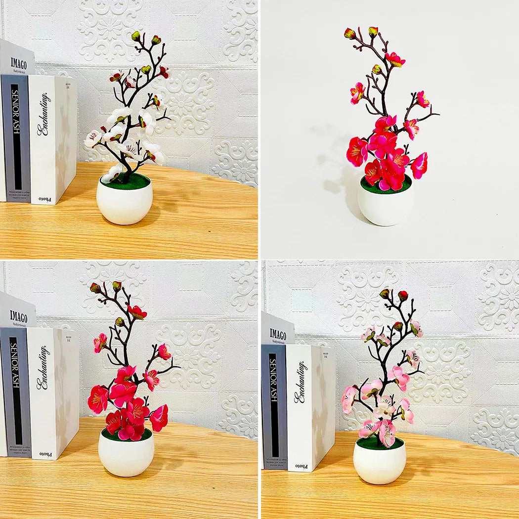 Plastic Rosales Bonsai Plum Blossom Artificial Potted Plants/Colors-Floral/Red