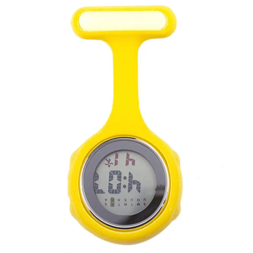 Women Silicone Round Waterproof Digital Dial Clip-On Nurse Fob Electric Battery Pocket Watch/Alarm-Date Display/Colors-Purple/Green/Blue/Yellow/Light Blue/Cyan/Pink/Orange/White/Red/Light Cyan/Purple-Red/Dark Blue