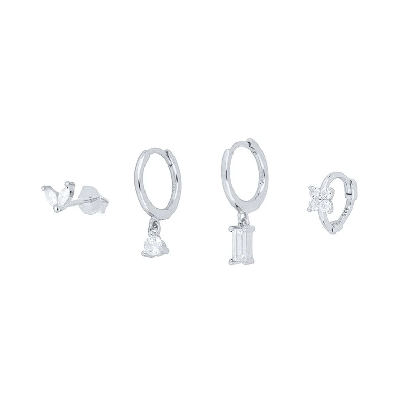 CANNER 4PCS 1 Set 925 Sterling Silver Stud Earrings For Women Individuality Zircon 18K Gold Fashion Jewelry Party Gifts Classic