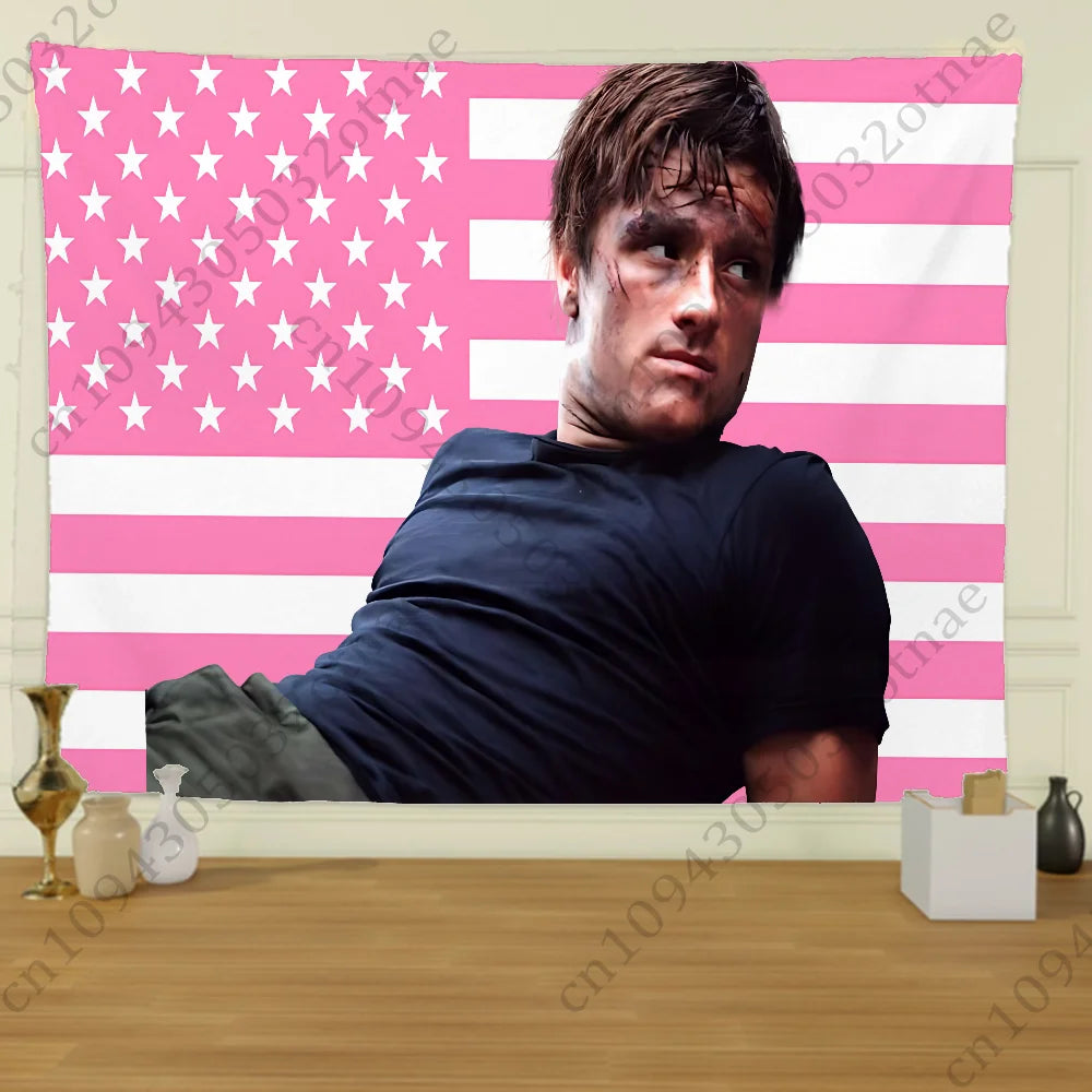 Customized Indoor Polyester Rectangle Printed Portrait J-Josh Hutcherson Hand Pull Pink-Red USA Cotton-Linen Fabric Flag Tapestries