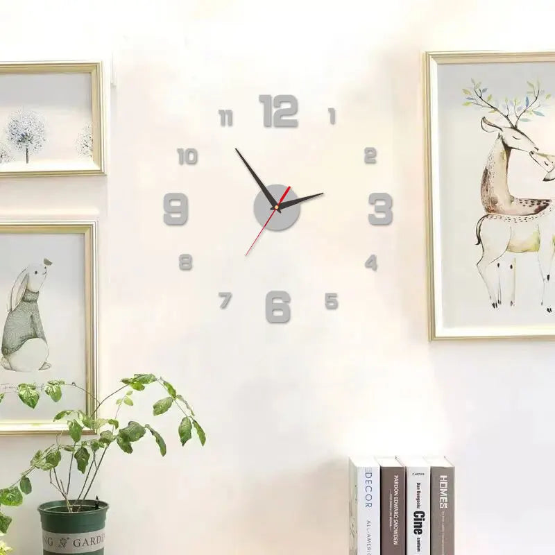 3D Acrylic Antique Style Circular Frameless Wall Clock Stickers/Colors-Black/Gray