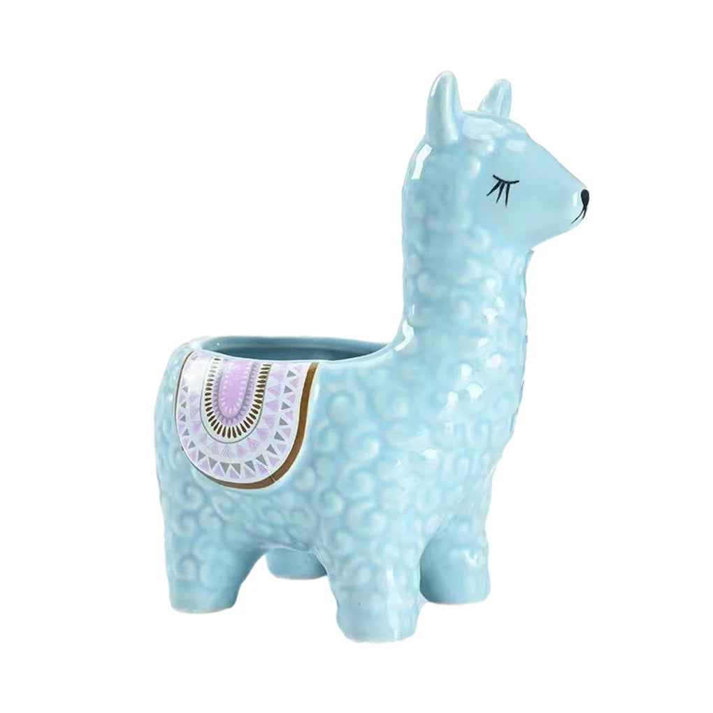 Home Garden Indoor Multicolor Cute Ceramic Alpaca Animal Shape Mini Succulent Planter Pots/Colors-Geometric/Multicolor/Blue/Animals