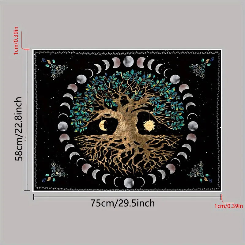 Black Background Polyester Glow Under Black UV Light Flowing Water Colorful Multicolor Mushrooms Nature Floral Tree of Life Forest Wall Hanging Tapestries