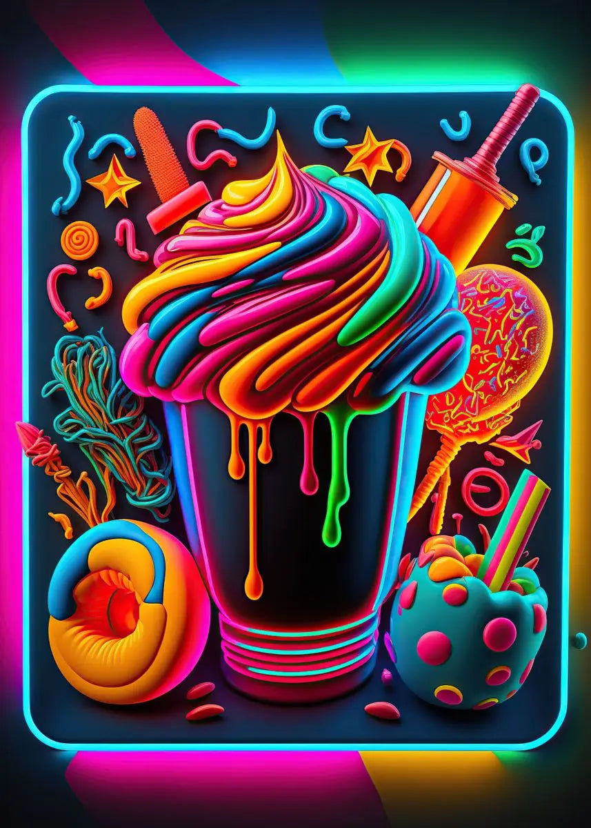 Unframed Modern Cotton Canvas Cartoon Neon Fast Food/Soft Drinks Prints/Colors-White/Blue/Multicolor