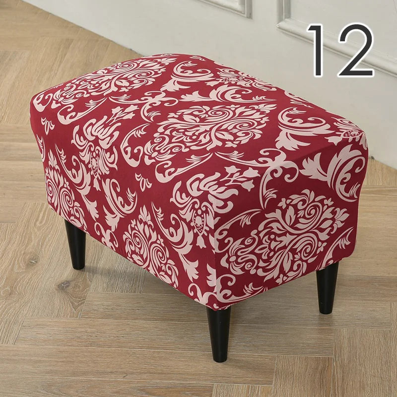 Rectangle Shaped Polyester Elastic Spandex Stretch Ottoman Slipcovers/Colors-Multicolor/Red/Floral/Black/Orange/Beige/Gray