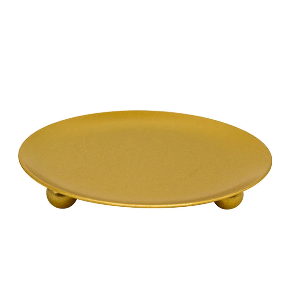 Modern Flat Iron Metal Plate Rust-Free Column Round Ball Feet Base Candleholders/Colors-Gold/Black