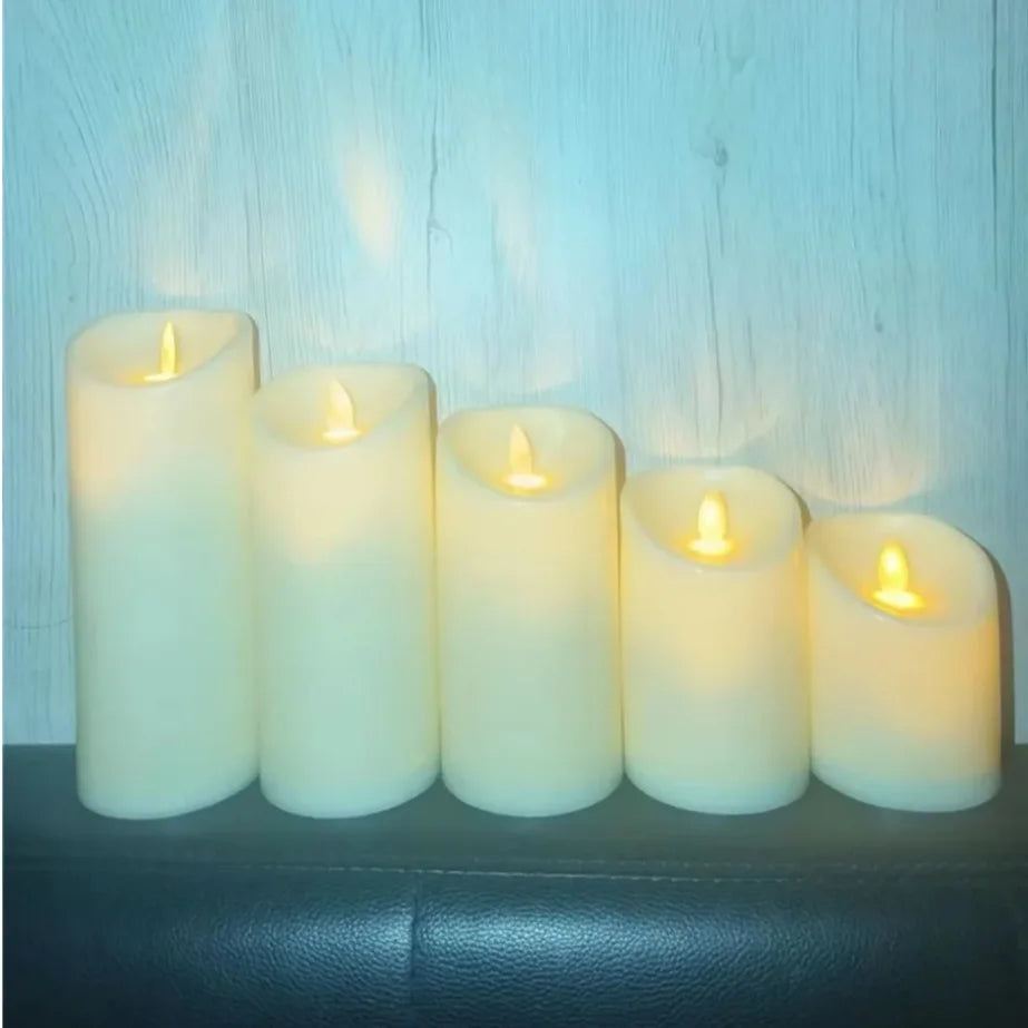 Realistic Round Plastic LED Electronic Flickering Flameless Candles/3-AAA battery/Battery Not Included/Colors-White/Black/Mini Candle-Ivory-White Button Batteries Not Included