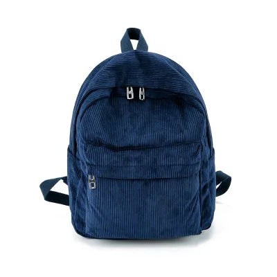 Women Softback Corduroy Interior Zipper Pockets Polyester Mochila Striped Rucksack Backpack Bags/Colors-Gray/Brown/Navy/Black/Blue/White