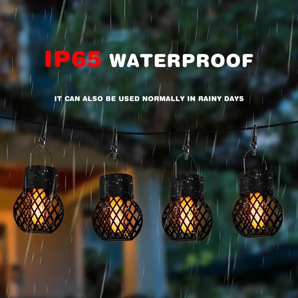 1-6Pcs LED Outdoor Flame Effect Hanging Lantern Out Waterproof Garden Decoration Lamp Solar Fairy Light For Patio Garden Yard