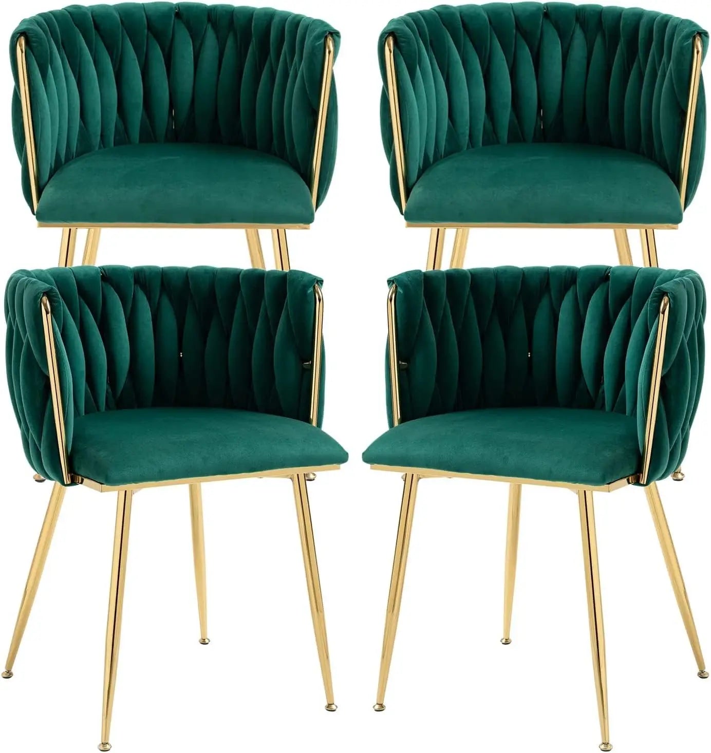4 pcs Velvet Curved Backrest Woven Upholstered Padded Cushion Tufted Dining Chair Set w/ 4 Gold Metal Legs/Colors-Beige/Gold/Gray/Yellow/Black