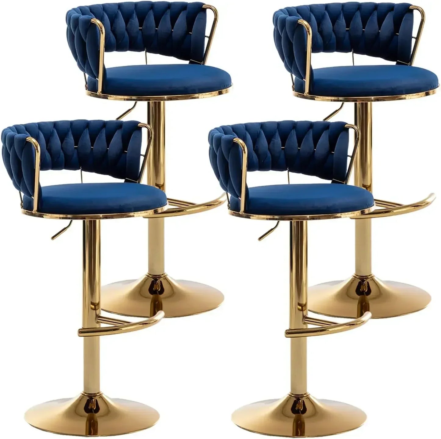 4 pcs Round Swivels 360 Low Back Height Adjustable Metal Arms Velvet Upholstered Foam Cushion/ Thicken Metal Tube Frame-Footrest/ Weight Capacity 300lbs/
