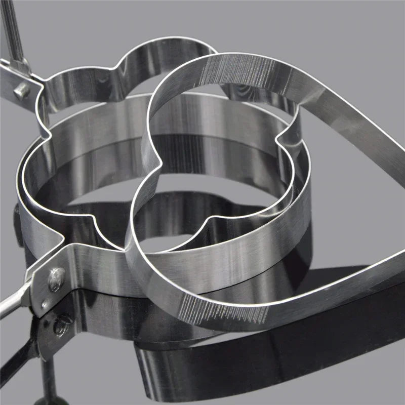 Kitchen 5 PCS Set Silver Stainless Steel Round-Heart-Flower-Five-Pointed Star-Mouse Shaped Egg Mold Inward Handle Round Light Green Ball Rings
