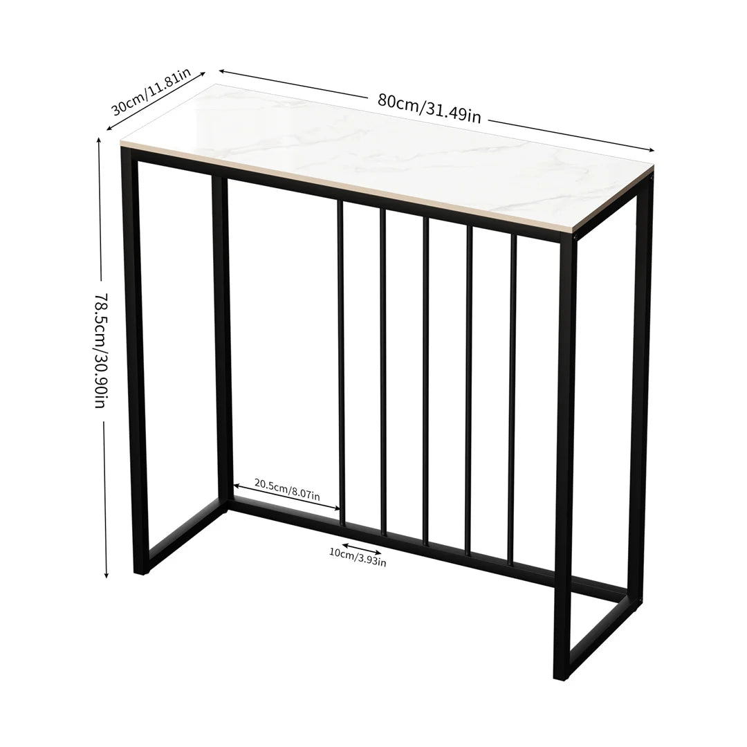 LUVODI Modern Rectangle Shaped White Sintered Stone Top Black Iron Metal Base Door Entry Console Tables/Colors-White Emerald /White/Product Dimension: L x W x H 80x30x78.5cm/ 31.49x11.81x30.90inches