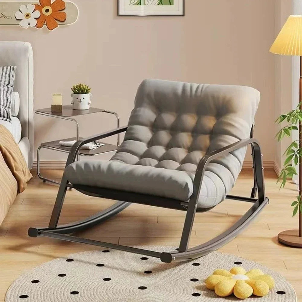 Indoor Metal Nursery Upholstered Cushion Nordic Double Rocking Chairs/ Colors-Black/Gray/White/Orange/Beige
