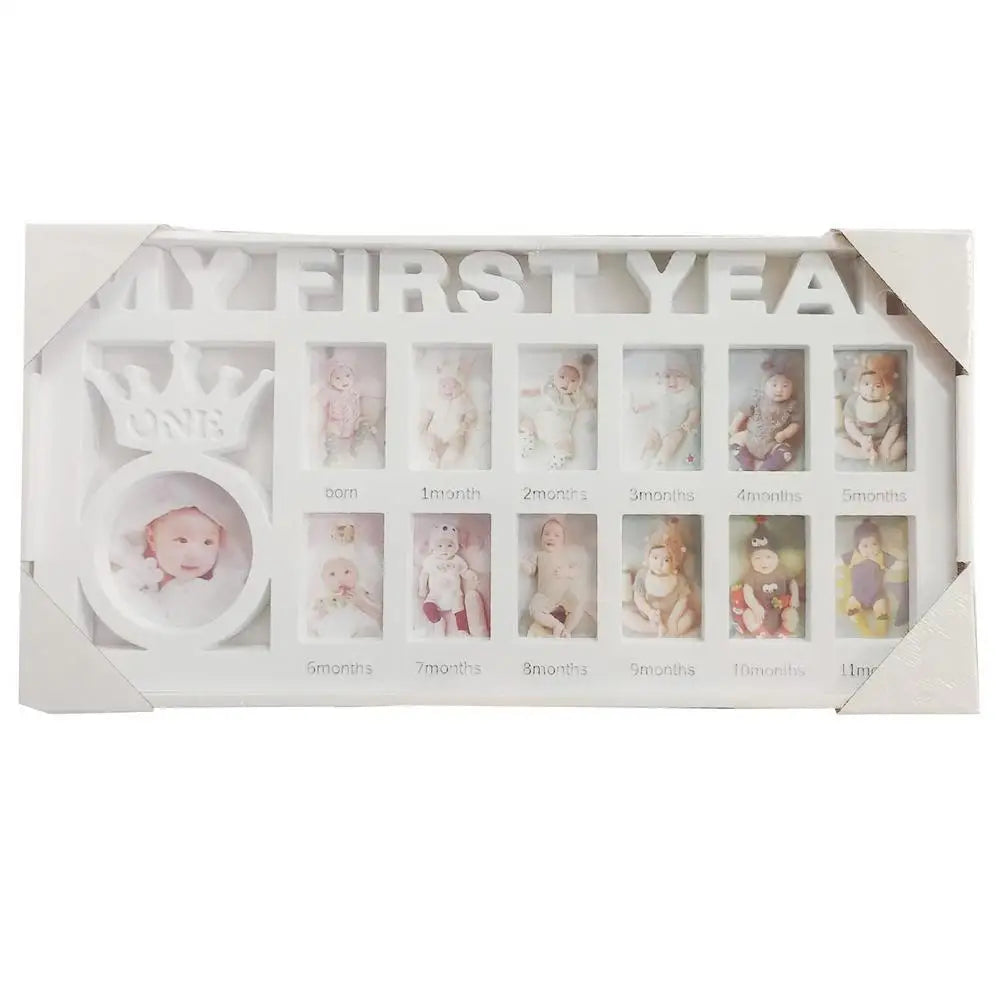 White Plastic Rectangle Babies My First Year Of Growth 12 Months Display Picture Frames/Cardboard Back