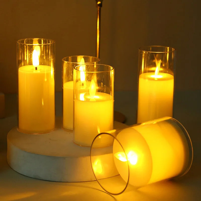 1-3 PCS Set LED Flameless Electric Acrylic Glass Holder Flickering Small Round Tealight Candles/3 Button Batteries/Colors-White/Yellow