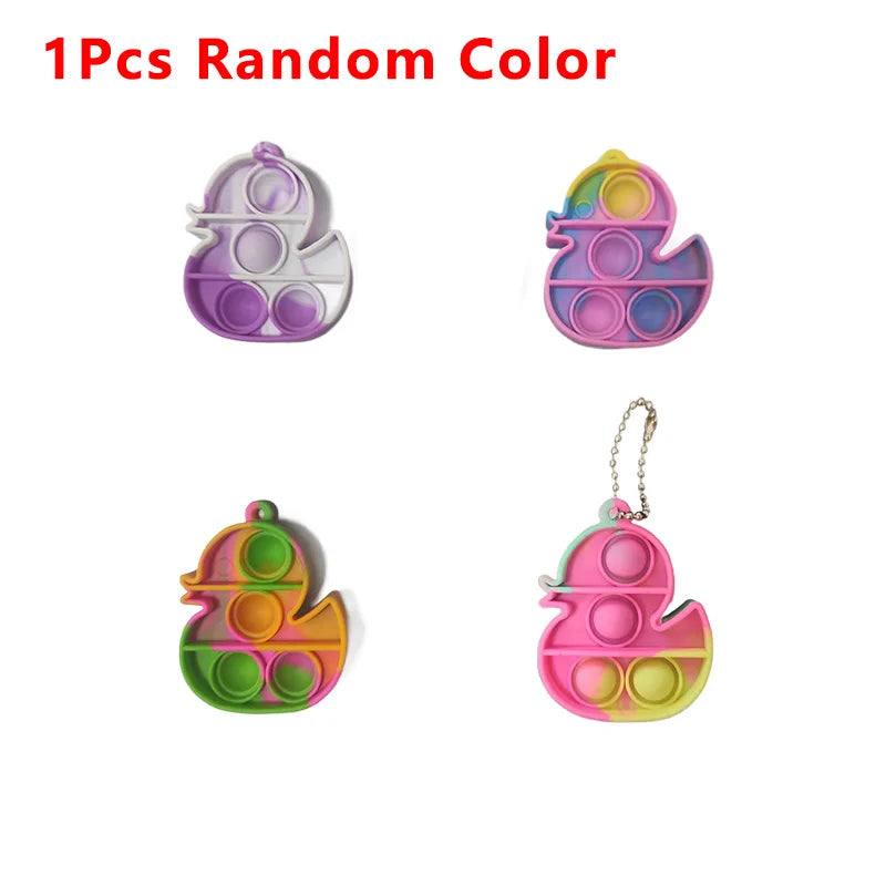 Multiple Shapes Mini Keychain Pinch Music Silicone Push Pops Rainbow Sherbet Ice Cream Colors Fidget Toys/Colors-Pink/Multicolor/Ages: 18 + Years Older