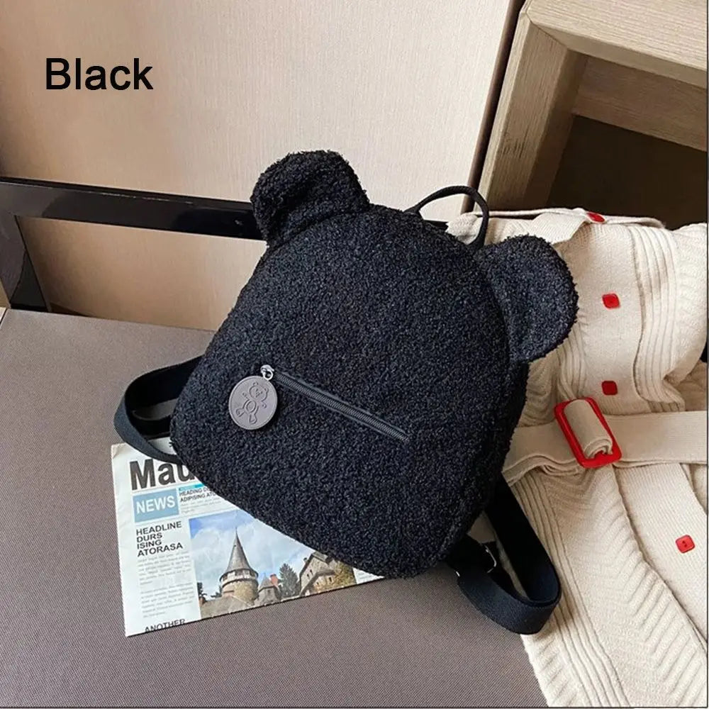 Women/Teen Girls Mini Lamb Fleece Cartoon Cute Bear Winter Backpacks/ Polyester/Backpack Straps/Adjustable Shoulder Straps/Small Handle/Colors-Khaki/Brown/Green/Black/Blue