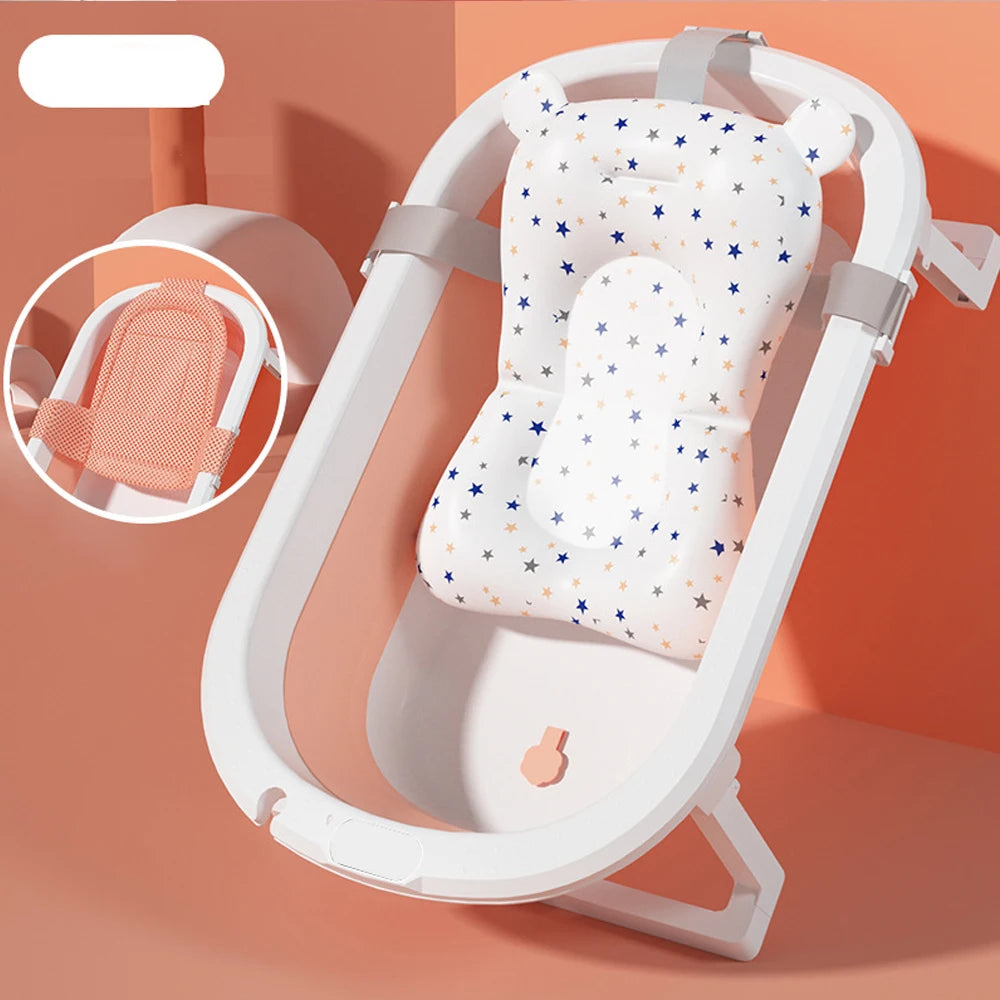Newborn Babies-Preschooler Foldable Plastic PP-PU Synthetic Thick Polyester Anti-Skid Cushion Portable Traveling Reinforced Support Babies Bathtubs/Ages: Newborn 0-3 Years Old/Colors-White/Blue/Pink/Gray/Striped/Multicolor