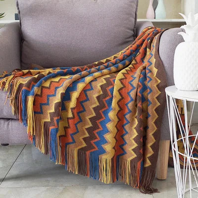 Retro Rectangle Knitted Dyed Yarn Plaid Geometric Boho-Aztec Baja Polyester-Cotton Blanket Wall Hanging Tapestries