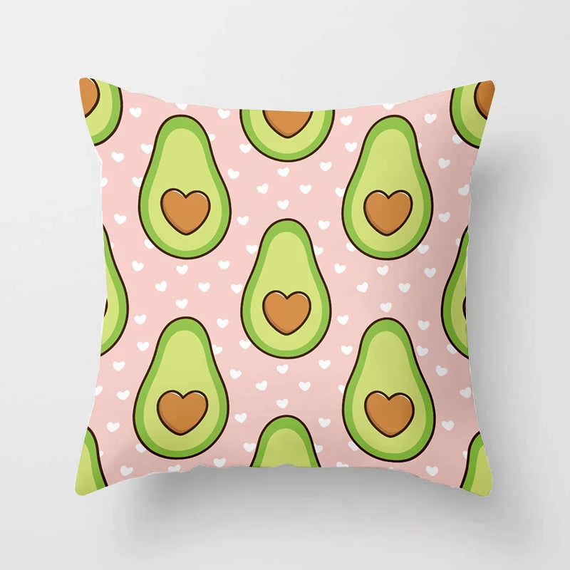 100% Polyester Avocado Printed Pattern Cushion Pillowcases/Colors-Green/Floral/White