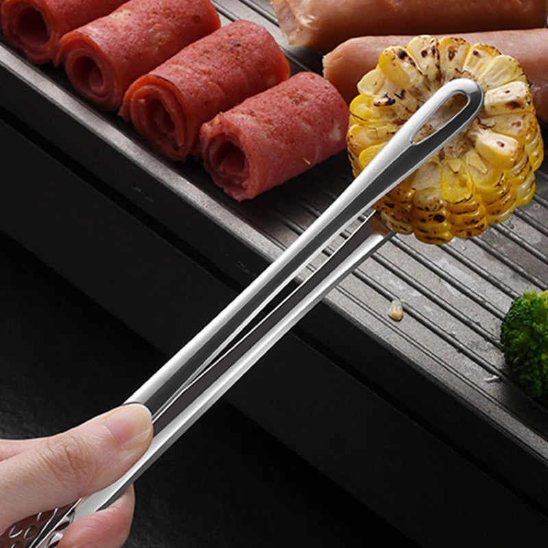 2 PCS Silver Stainless Steel Kitchen Barbecue Grill Tweezer Food Tongs/