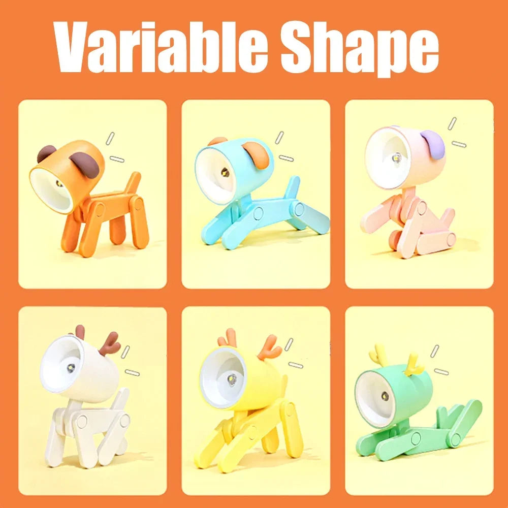 Kids Indoor PVC LED Warm Yellow Light Folding Cute Little Deer-Puppy Mini Shape Portable Nightlights/Colors-Blue/Green/Pink/Beige/Orange/Yellow/Bulbs Included/3-Button Batteries