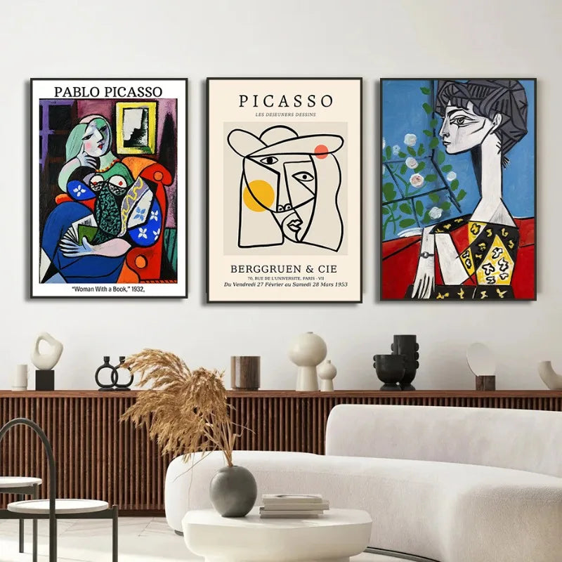 Unframed Rectangle Retro Watercolor Canvas Pablo Picasso Exhibition Prints/ 4 Sizes/Colors-Beige/Black/White/Multicolor