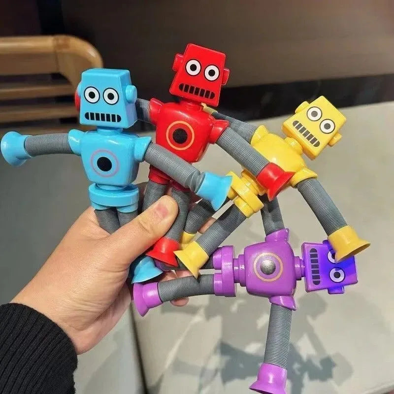 4 PCS Set Plastic Multicolor Suction Cup Funny Robot Telescopic Stretchable Anxiety-Stress Relief Fidget Toys/Ages: 9-18 Years Old Adult/Multicolor/Animal