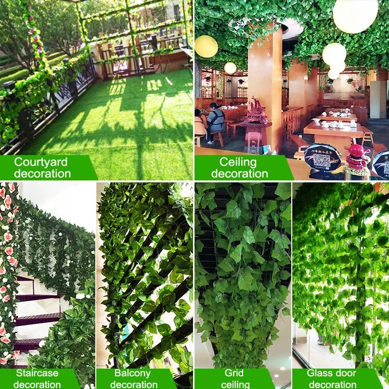 Outdoor Green 12 PCS Set Artificial Rattan Garland Non-Flowering IVY Vine Plants
