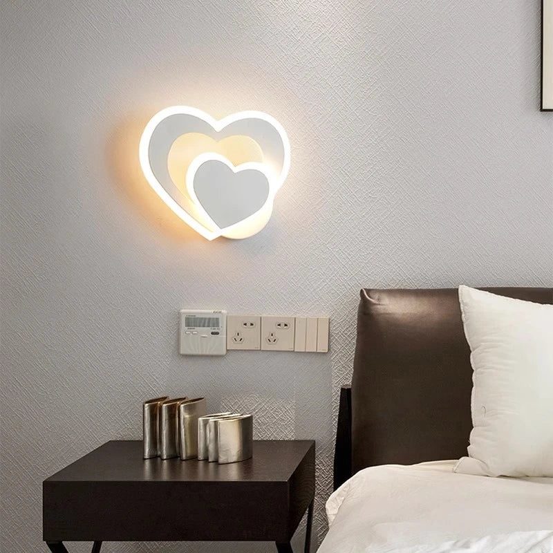 Nordic Modern Iron LED Two Heart-Shaped Acrylic Shade Wall Mounted Lamps/Colors-White/Black/Yellow/Gray