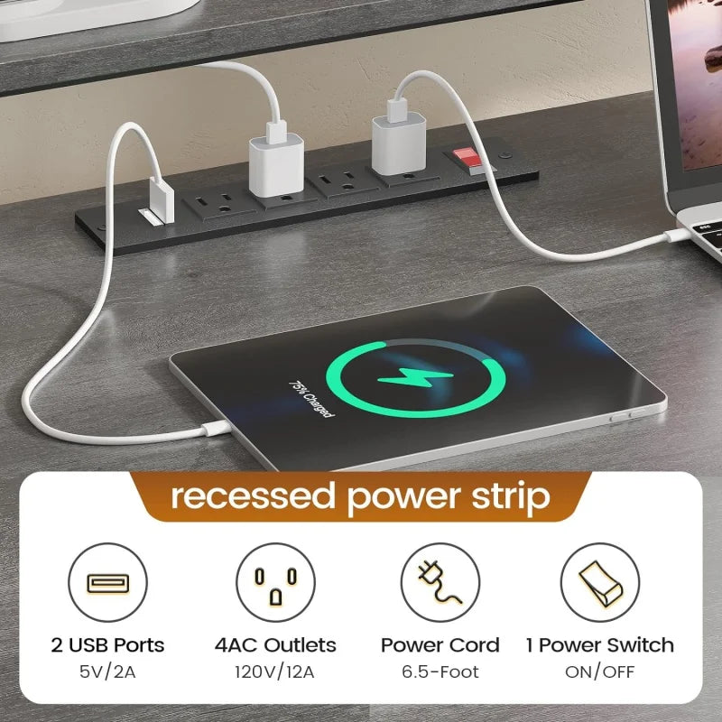 SEDETA L Shaped Customize Office Desks/File Drawers/Recessed LED Power Outlet Strip/3 CPU Stand/Colors-Walnut/white/Black/Gray