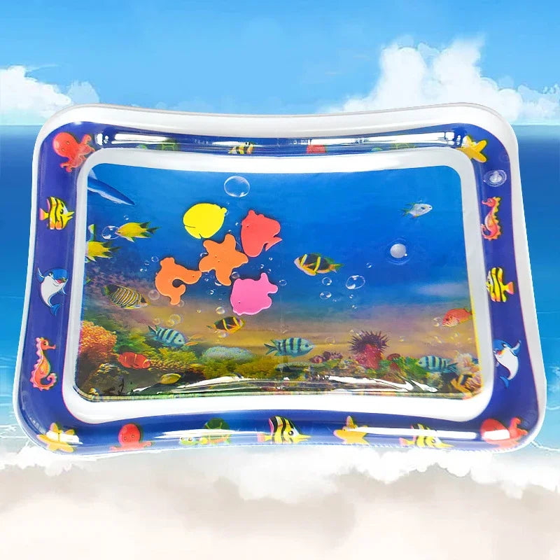 Babies-Toddlers Infinno Plastic-Foam Rectangle-Heart-Star Shapes Inflatable Air-Waterfilled Valves Foldable Cute Cartoon Multicolor Ocean Creatures Scene Tummy Time Mats/Colors-Multicolor/Ages: Newborn 0-3 Years Old