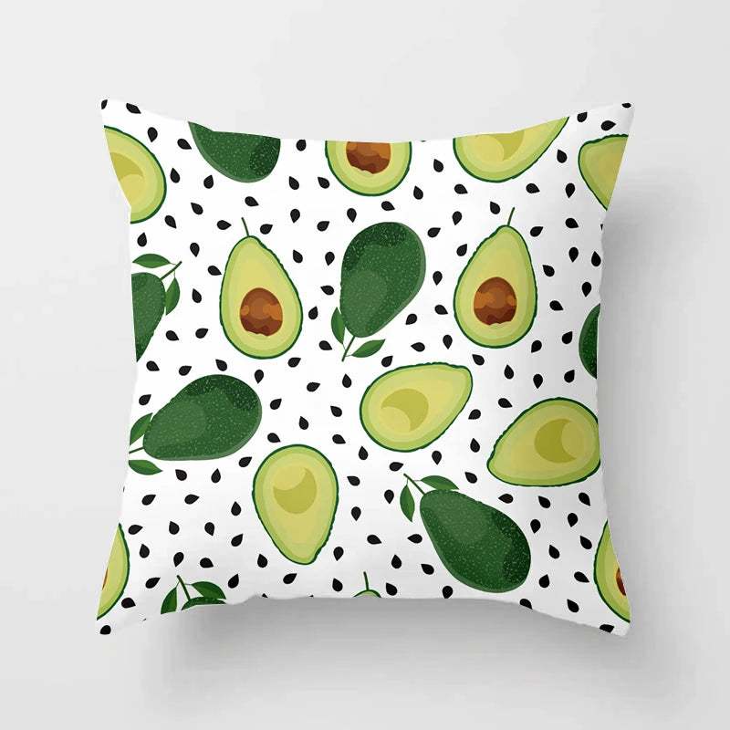 100% Polyester Avocado Printed Pattern Cushion Pillowcases/Colors-Green/Floral/White