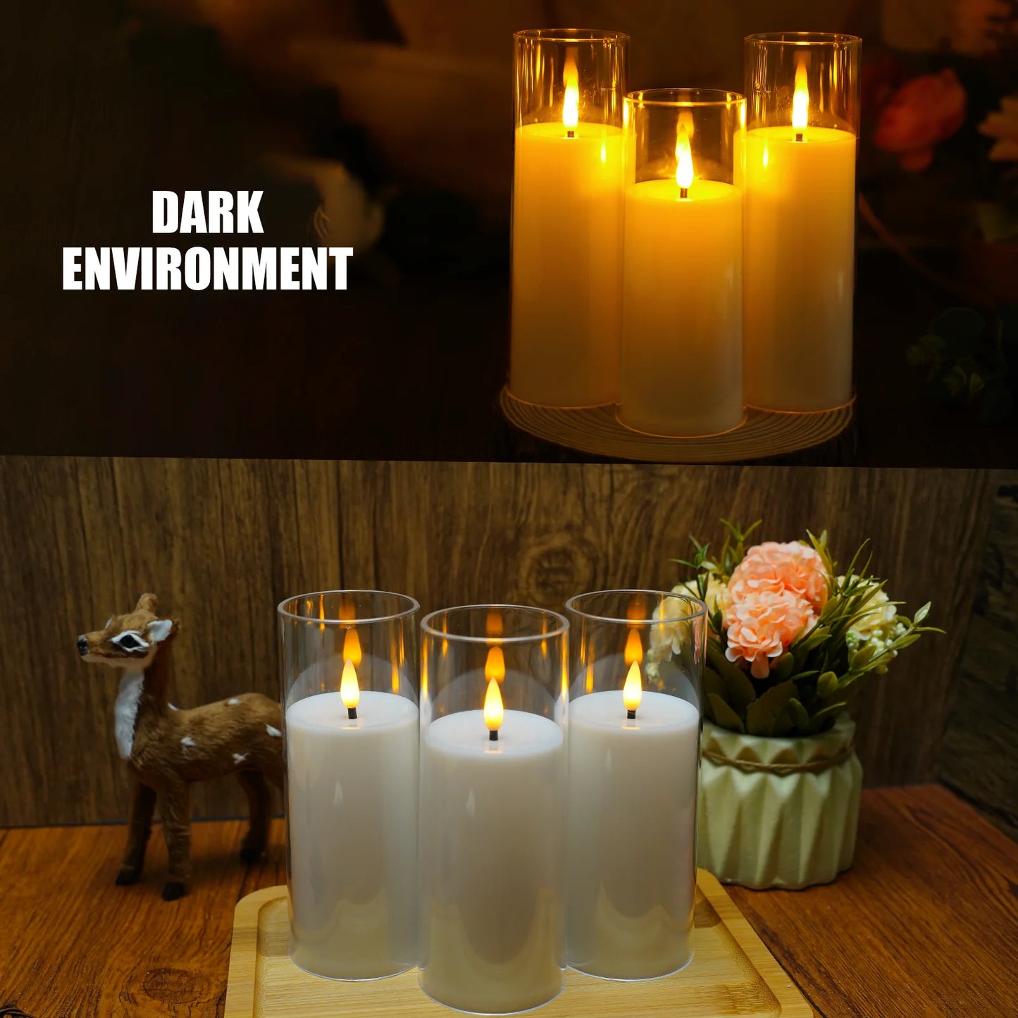 9 PCS White LED Plastic Flameless Candle Simulation Warm Plastic Acrylic Round Candle Light Holder/Remote Control/2 AA Batteries Not Included