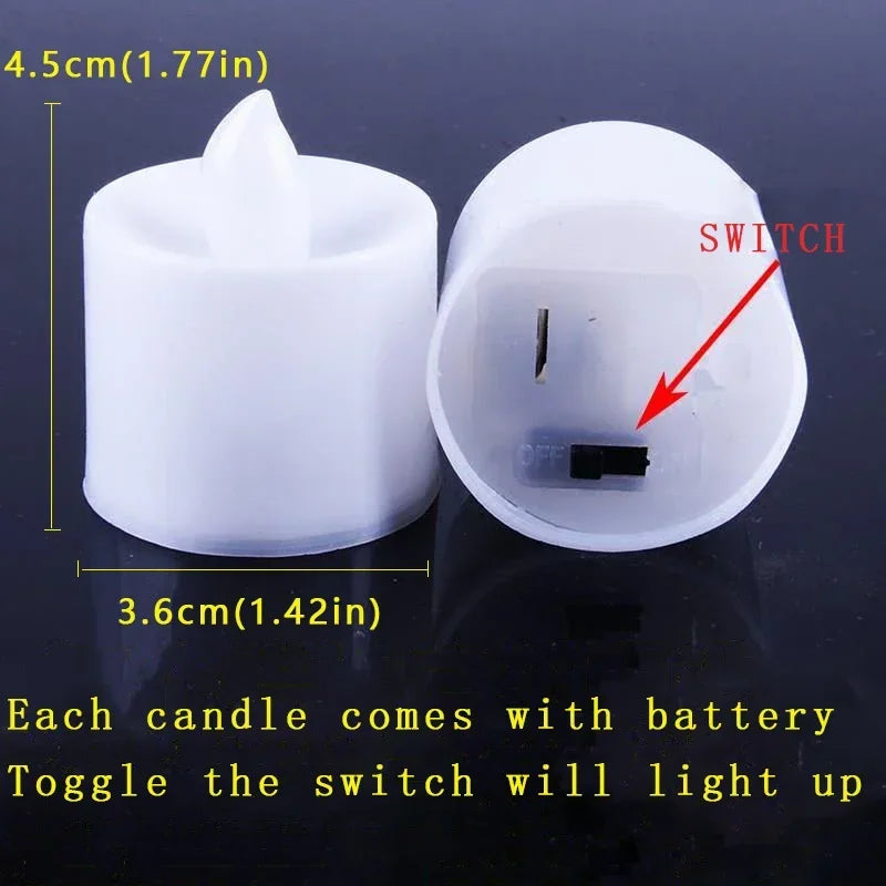 White 12-24-48 PCS Set Small Tealight Plastic Round Flameless LED Electronic Glowing Pillar Candles/Battery Included