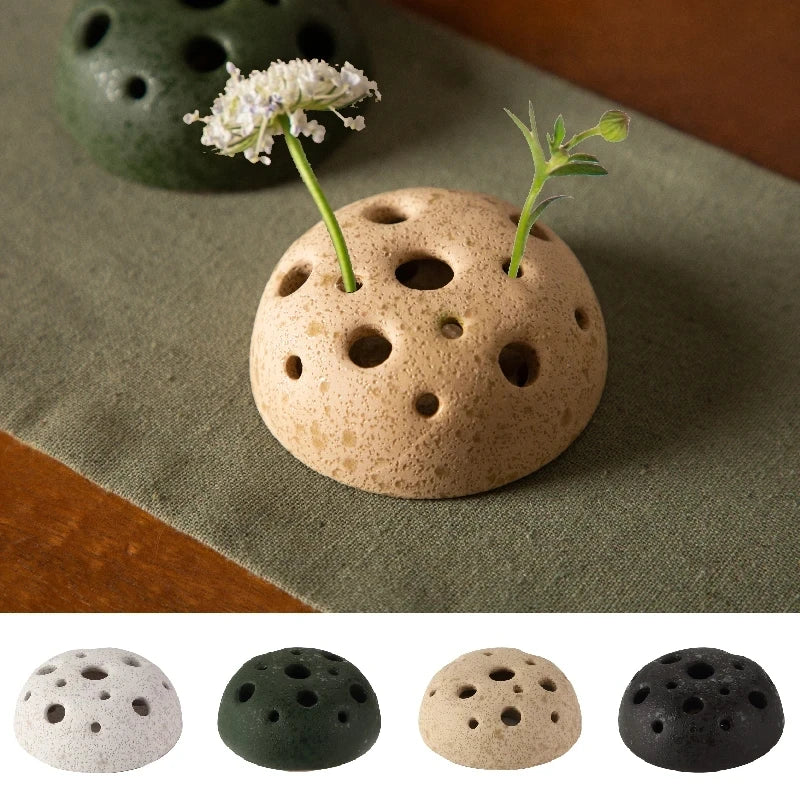 Creative Lotus Seedpod Ceramic Vase Zen Tea Table Desktop Japanese Ikebana Flower Arrangement Utensils Ceramic Stone Sand Decor