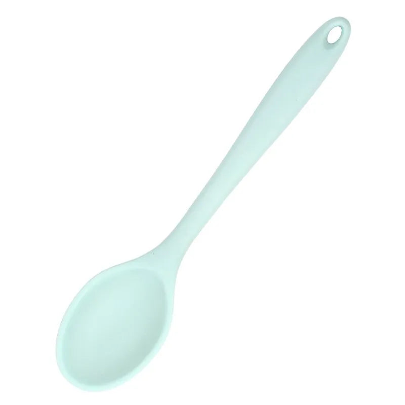 Kitchen Multicolored Thermostability Anti-Corrosion Soft Silicone Spoons/With Hook Hole /Colors-Multicolor/Blue/Green/Yellow