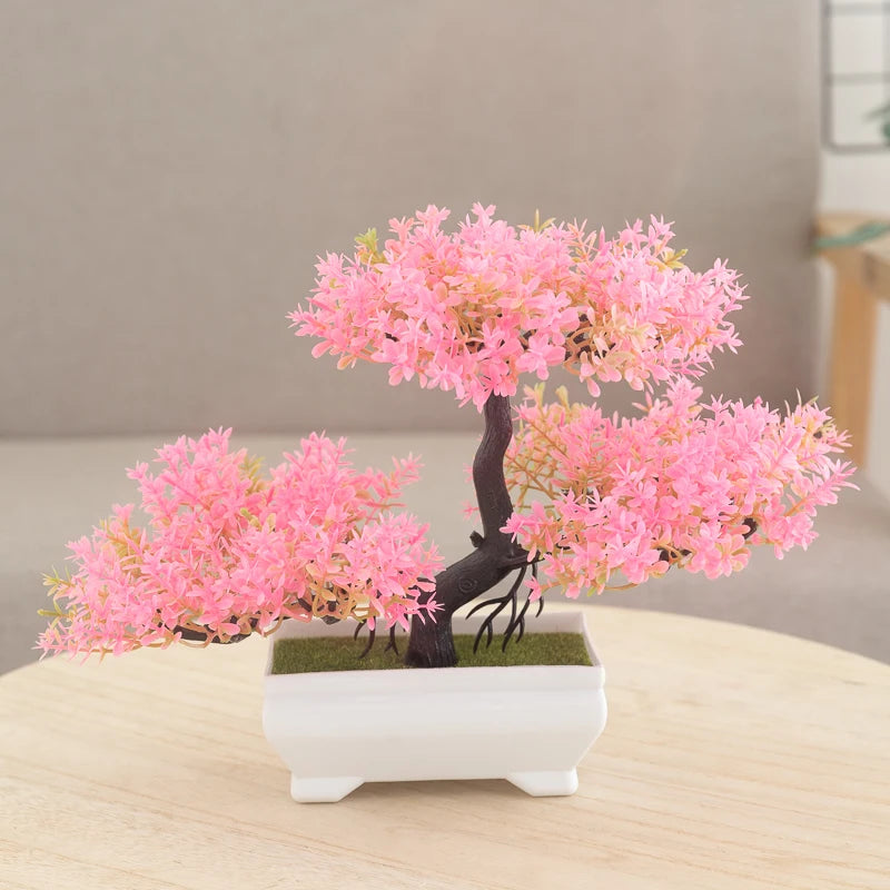 Indoor Artificial Plastic Non-Flowering Small Magnoliopsida Bonsai Tree-Rectangle Pot/Colors-Green/Purple/Yellow
