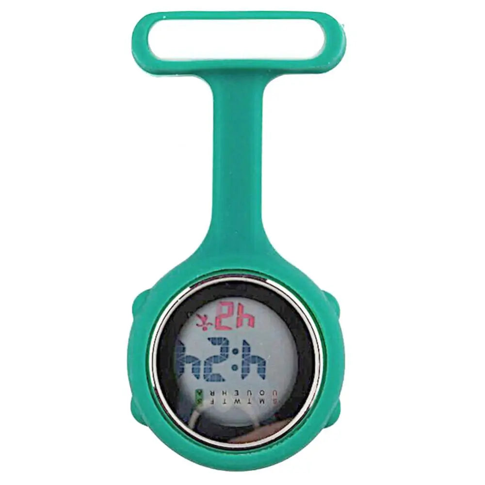 Women Silicone Round Waterproof Digital Dial Clip-On Nurse Fob Electric Battery Pocket Watch/Alarm-Date Display/Colors-Purple/Green/Blue/Yellow/Light Blue/Cyan/Pink/Orange/White/Red/Light Cyan/Purple-Red/Dark Blue