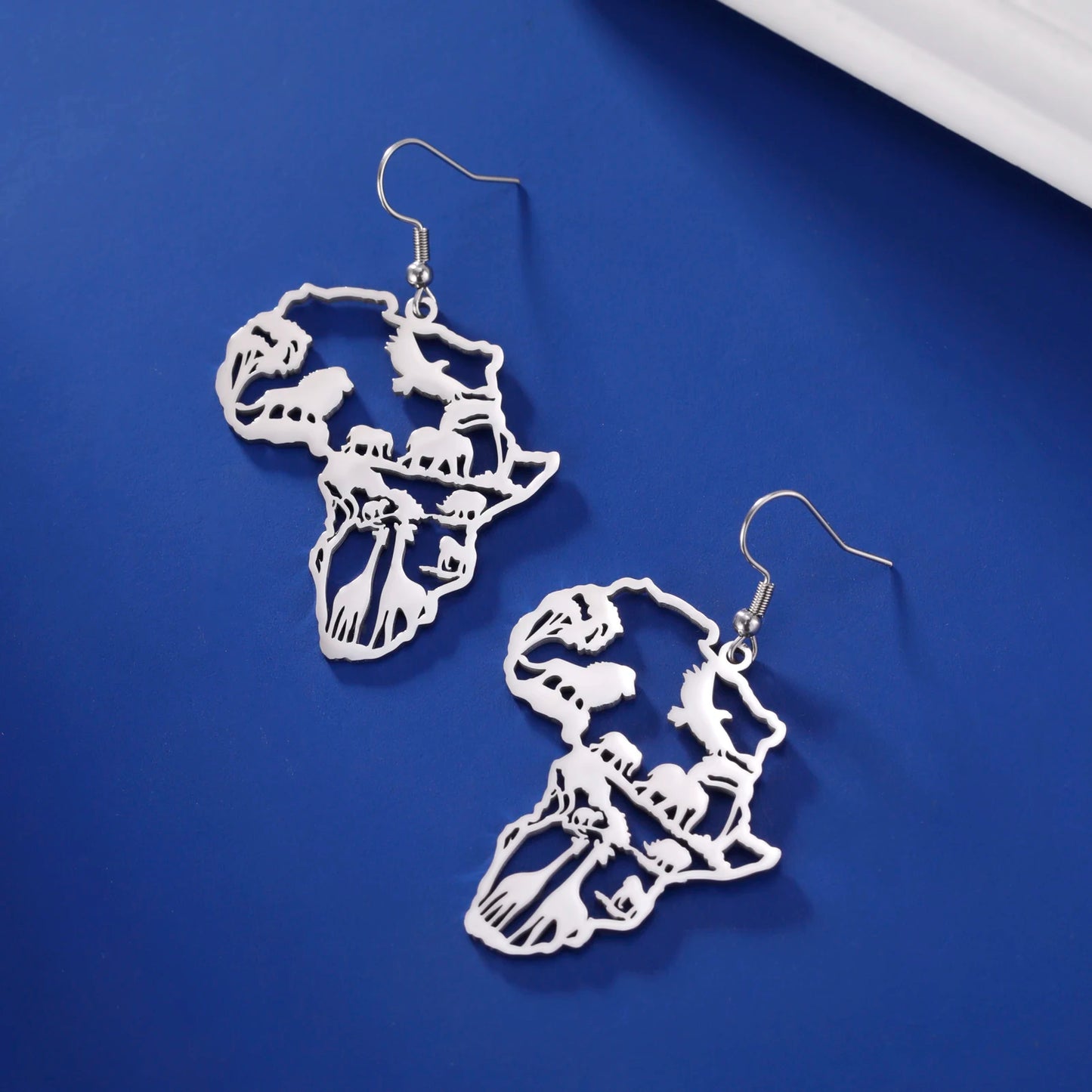 UNIFT Women Stainless Steel Metal Imitation Gold-Plated Africa Safari Animals Map Drop Earrings/Colors-Gold/Multicolor/Animals