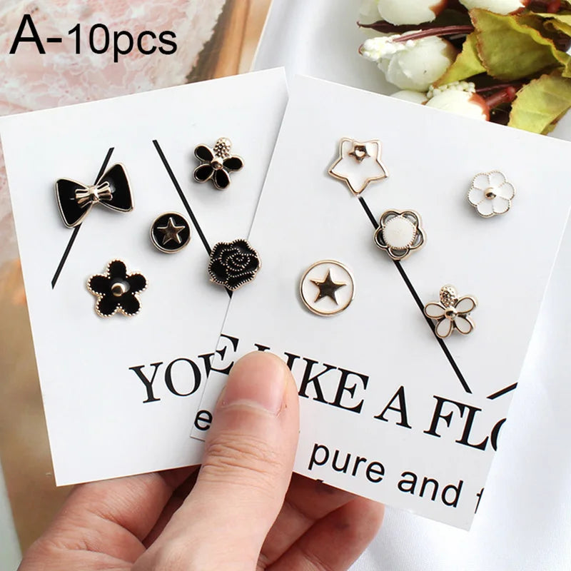 10pcs Button Brooch Set Imitation Pearl Rhinestones Pin Coat Clothes Accessories Gift Prevent Exposure Brooches for Women