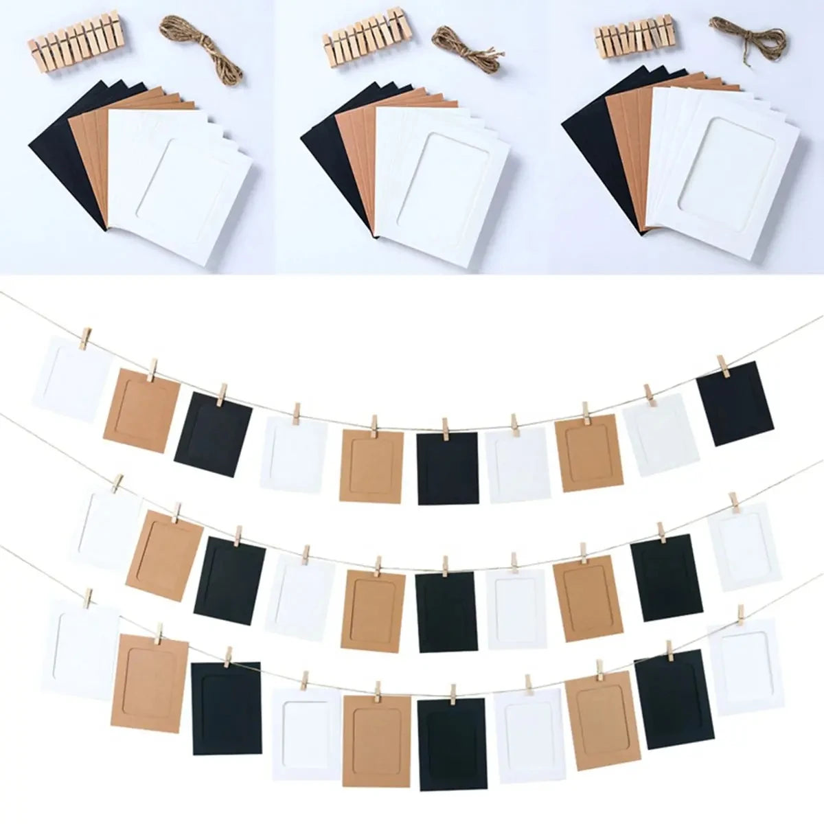 Unisex Rectangle Shape Paper Photo Picture Frame Clip Wall Art/Colors-Multicolor/Brown/Black/White