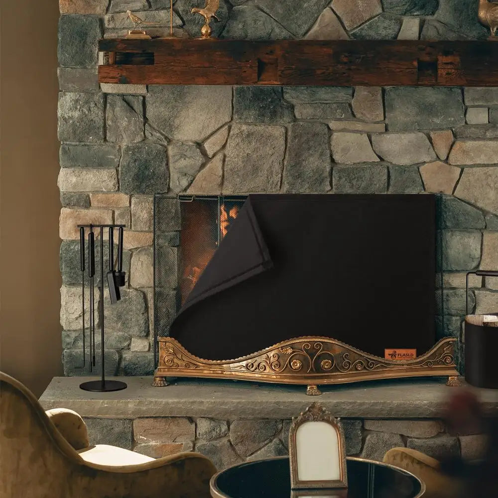 Indoor USA FLASLD Black Energy Saving Unfinished Fireplace Draft Stopper Magnetic Closure Fireproof Cloth Covers /For Summer-Winter