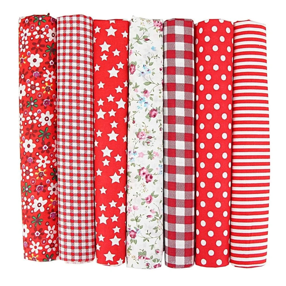 1-Set 7 Different Colors Handmade Warp Knitted Squares Laminated Printed 100% Cotton Patchwork Quilting Brocade Fabric Cloths/Floral/Striped/Geometric Designs/Machine Washable/Ironing Instructions