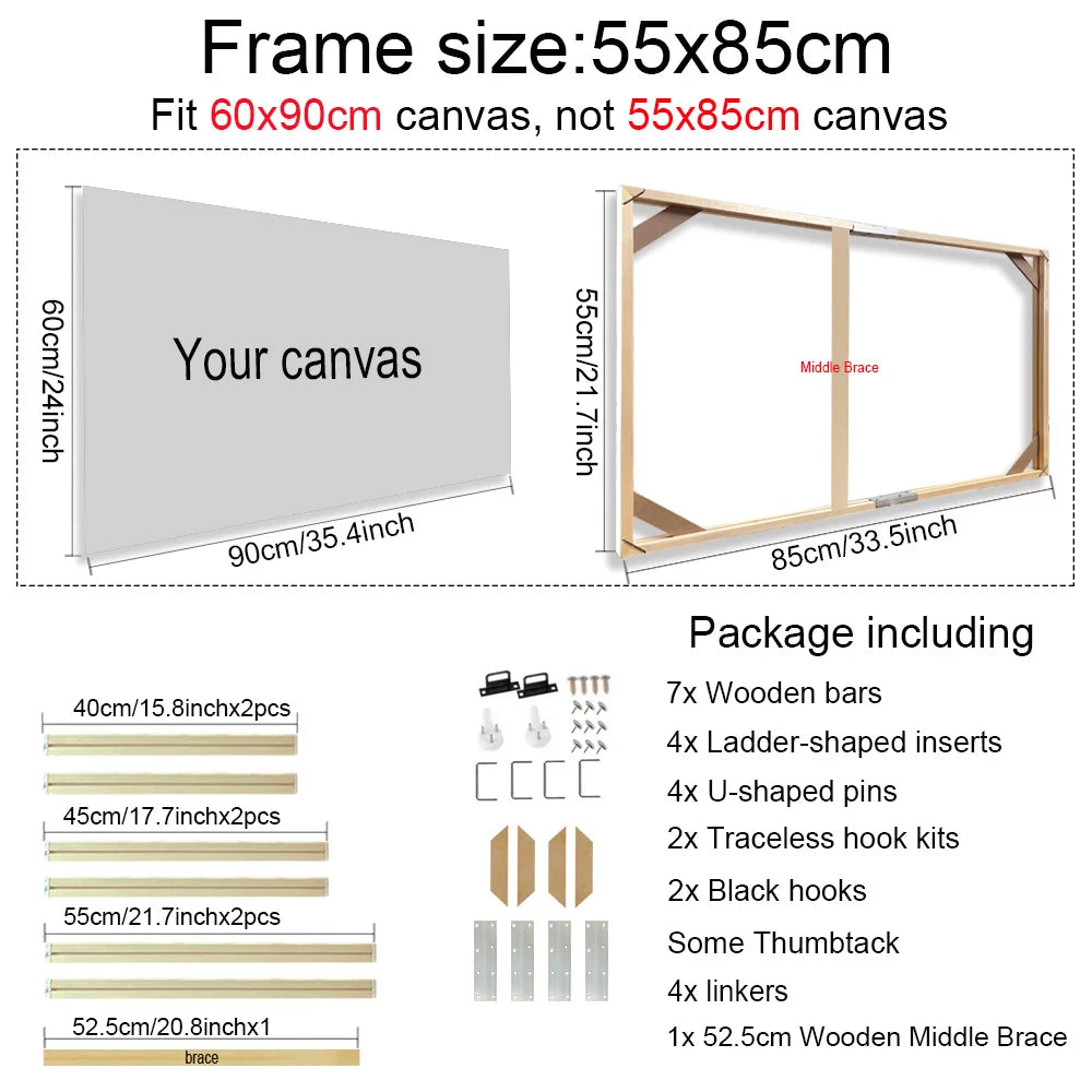 Unisex DIY Craft Single Rectangle Nature Wood Frames For Canvas Oil-Water Painting Kits /Colors-Brown/Beige