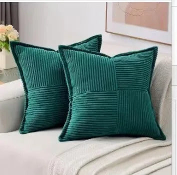 Polyester Corduroy Striped Throw Pillows COVERS/ Concealed Zipper/Colors-Beige/Green/Cream White/ Light Brown/Orange/Dark Green/ Pink/ Red/Black/Gray/Blue Green