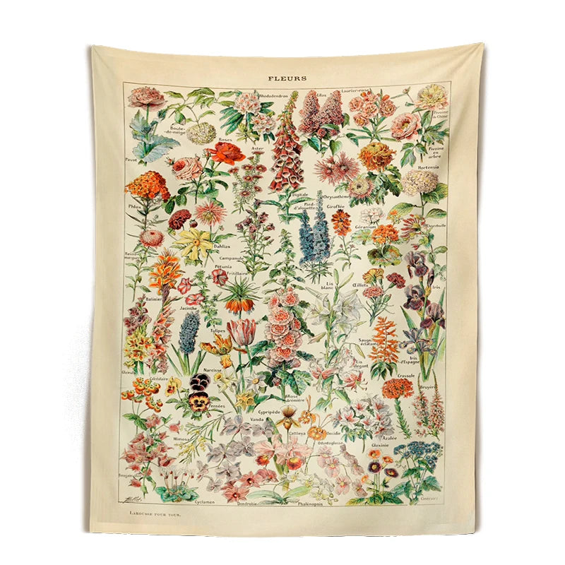 Jacquard Printed Rectangle Polyester Nature-Floral-Butterflies-Great Barrier Reef Coral-Medicinal Mushroom Wall Hanging Identification Chart Diagram Tapestries
