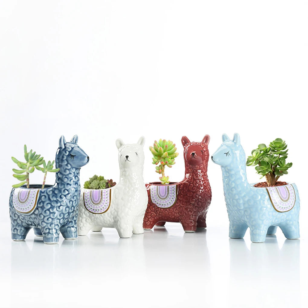Home Garden Indoor Multicolor Cute Ceramic Alpaca Animal Shape Mini Succulent Planter Pots/Colors-Geometric/Multicolor/Blue/Animals