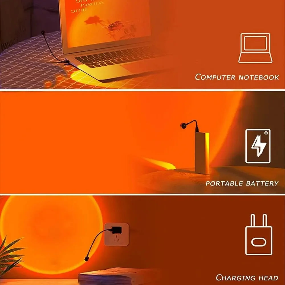 Sunset Yellow USB Night Light Projector Table Lamp /Color-Black